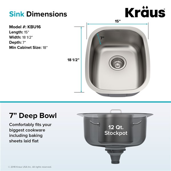 Kraus Premier 15-in Undermount Stainless Steel Single Bowl Kitchen Sink