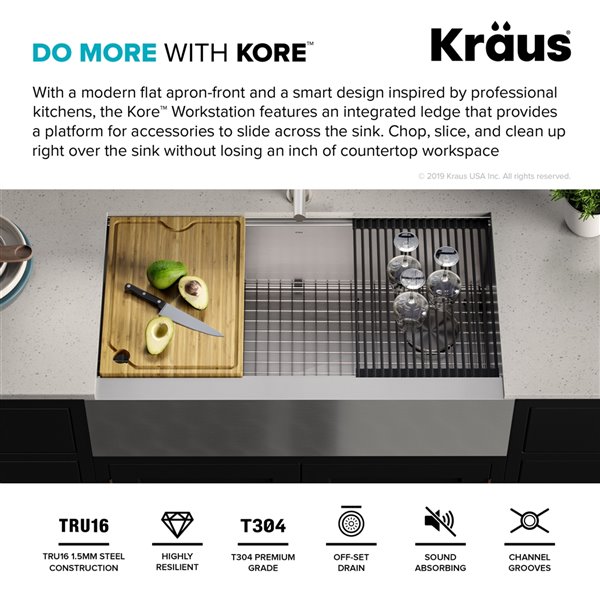 Kraus Kore 35-in Farmhouse Stainless Steel Single Bowl Kitchen Sink