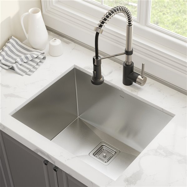 Kraus Pax Undermount Kitchen Sink-All-in-One Kit-Single Bowl-24-in-Stainless Steel