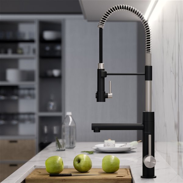 Kraus Artec Pro Single Handle Pull-Down Kitchen Faucet in Stainless Steel/Matte Black