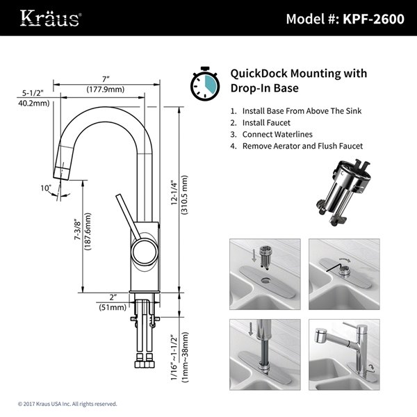 Kraus Oletto Bar and Kitchen Faucet - Single Handle - Chrome