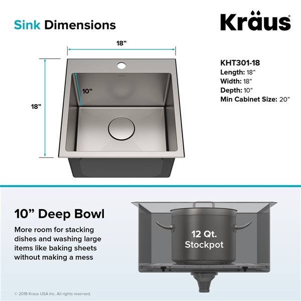 Kraus Standart PRO 18-in Drop-In Single Bowl Stainless Steel Kitchen Sink