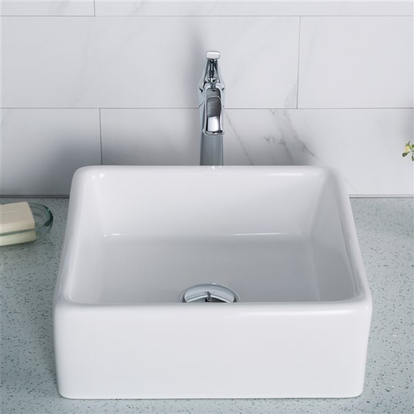 Kraus Elavo Ceramic Square Vessel Bathroom Sink - 15.25-in - White