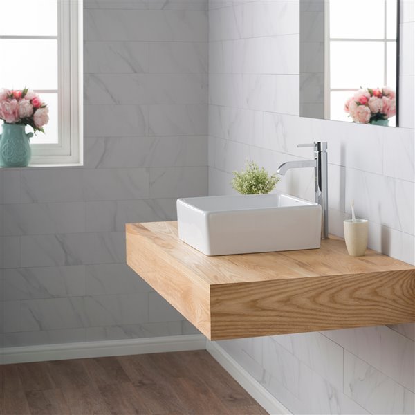 Kraus Elavo Ceramic Square Vessel Bathroom Sink - 15.25-in - White