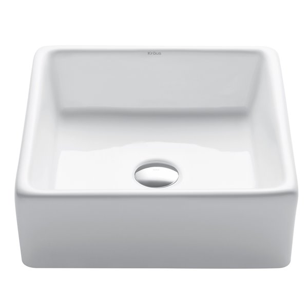 Kraus Elavo Ceramic Square Vessel Bathroom Sink - 15.25-in - White