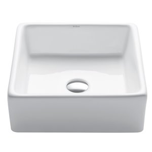 Kraus Elavo Ceramic Square Vessel Bathroom Sink - 15.25-in - White