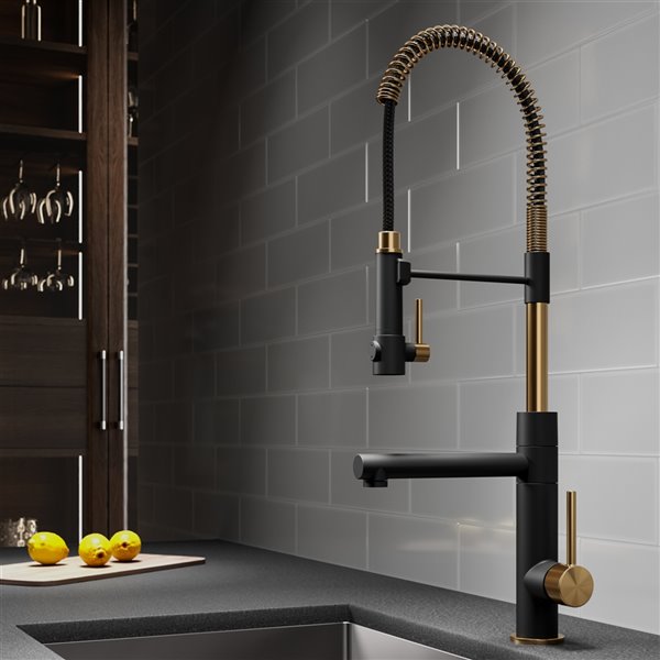 Kraus Artec Pro Pull-Down Kitchen Faucet-Single Handle-Brushed Gold/Matte Black