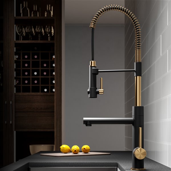 Kraus Artec Pro Pull-Down Kitchen Faucet-Single Handle-Brushed Gold/Matte Black KPF-1603BGMB
