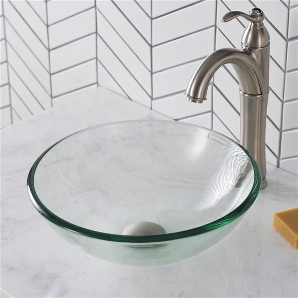 Kraus Single-Tone Round Vessel Bathroom Sink - 14-in - Clear