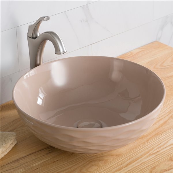 Kraus Viva Round Vessel Bathroom Sink - 16.50-in - Glossy Beige