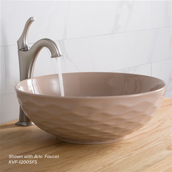 Kraus Viva Round Vessel Bathroom Sink - 16.50-in - Glossy Beige