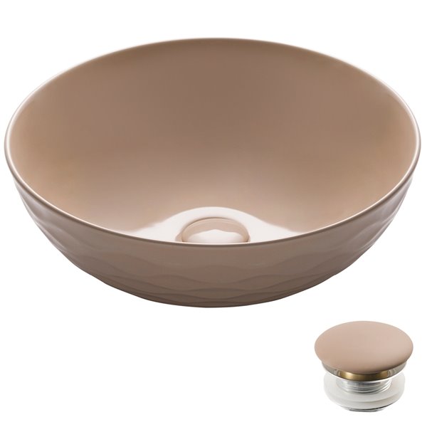 Kraus Viva Round Vessel Bathroom Sink - 16.50-in - Glossy Beige