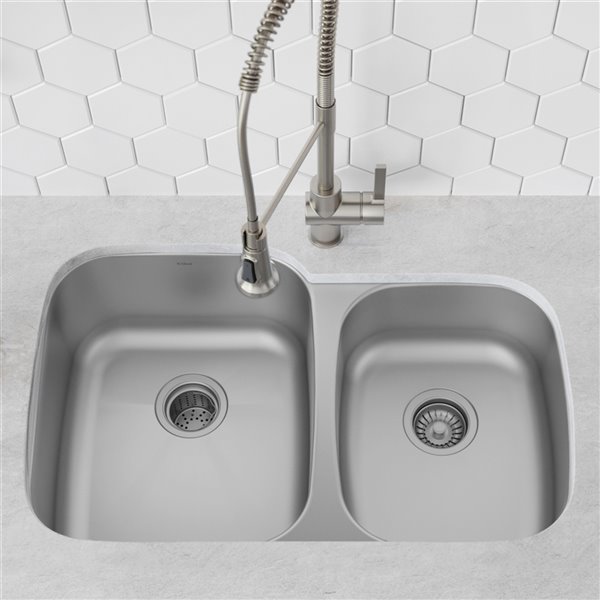 Kraus Outlast MicroShield 32-in Undermount Double Bowl Kitchen Sink