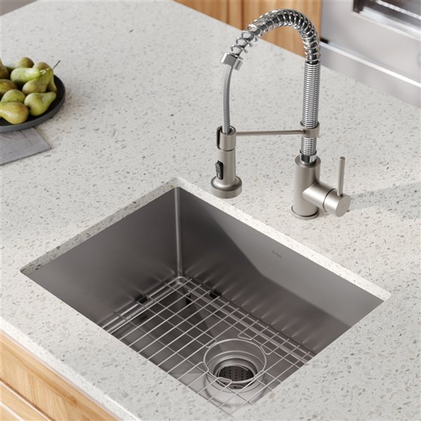 Kraus Standart PRO Undermount Sink with Chrome Faucet-Single Bowl-23-in-Stainless