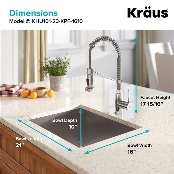 Kraus Standart PRO Undermount Sink with Chrome Faucet-Single Bowl-23-in-Stainless