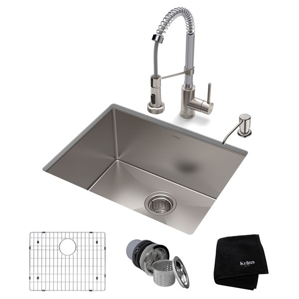 Kraus Standart PRO Undermount Sink with Chrome Faucet-Single Bowl-23-in-Stainless