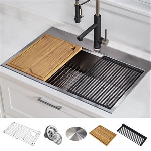 Kraus Kore 30-in Dual Mount Stainless Steel Single Bowl Kitchen Sink