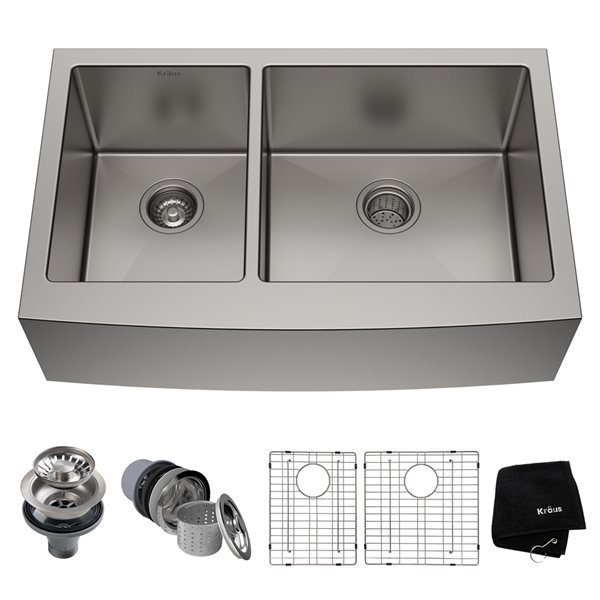 Kraus Standart PRO 33 In Farmhouse Double Bowl Kitchen Sink KHF204 33   330718127 MainImage 001 L 