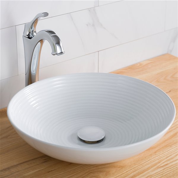 Kraus Viva Round Vessel Bathroom Sink - 16.5-in - White