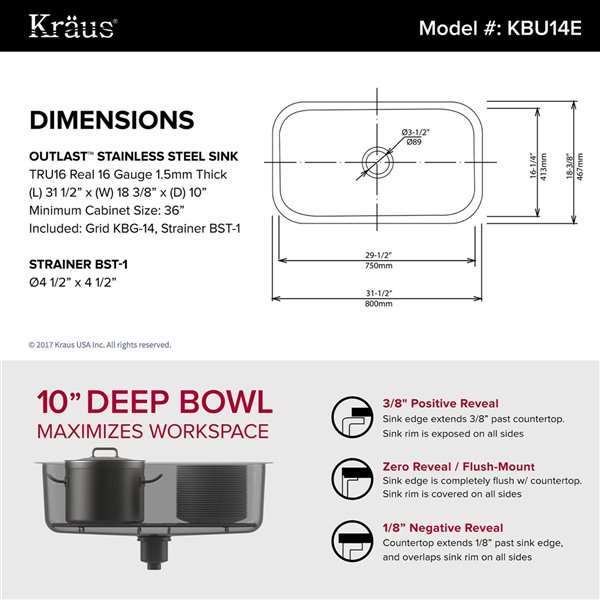 Kraus Outlast MicroShield 31-in Undermount Single Bowl Kitchen Sink