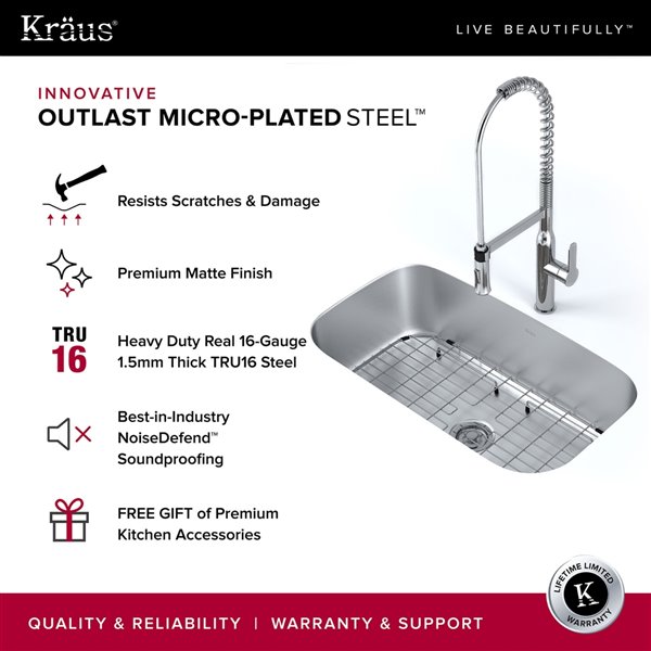 Kraus Outlast MicroShield 31-in Undermount Single Bowl Kitchen Sink