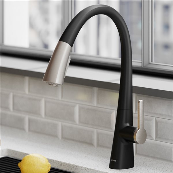 Kraus Nolen Pull-Down Kitchen Faucet-Single Handle-Stainless Steel/Matte Black