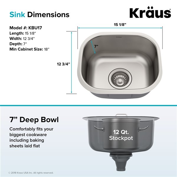 Kraus Premier 15-in Undermount Stainless Steel Single Bowl Kitchen Sink