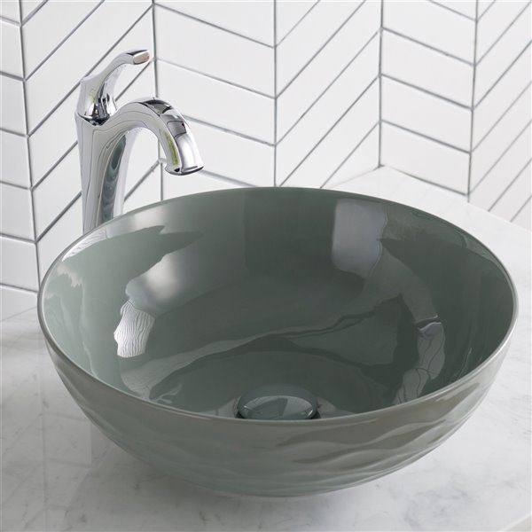 Kraus Viva Round Vessel Bathroom Sink - 16.50-in - Grey