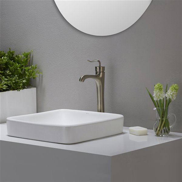 Kraus Elavo Square Drop-In Bathroom Sink with Overflow- 16.25-in - White
