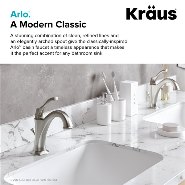 Kraus Arlo Bathroom Sink Faucet - 1-Handle - 8-in - Brushed Nickel