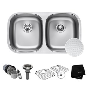 Kraus Outlast MicroShield 32 in Undermount Stainless Steel Double Bowl Kitchen Sink