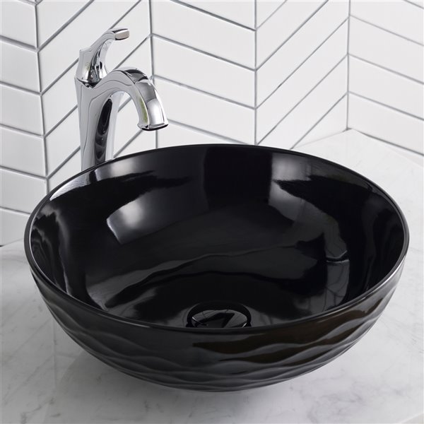 Kraus Viva Round Vessel Bathroom Sink - 16.50-in - Black