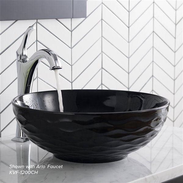 Kraus Viva Round Vessel Bathroom Sink - 16.50-in - Black