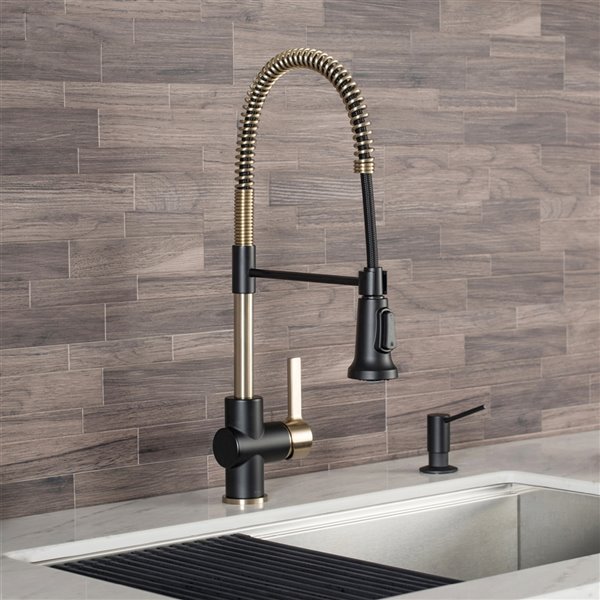 Kraus Britt Pull-Down Kitchen Faucet - Single Handle - Brushed Gold/Matte Black