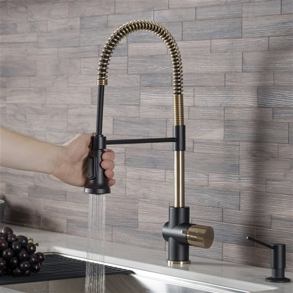 Kraus Britt Pull-Down Kitchen Faucet - Single Handle - Brushed Gold/Matte Black