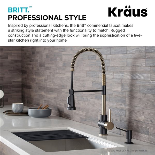 Kraus Britt Pull-Down Kitchen Faucet - Single Handle - Brushed Gold/Matte Black