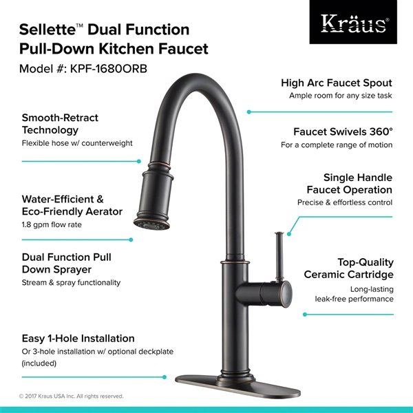 Kraus Sellette Pull-Down Kitchen Faucet - Single Handle - Oil Rubbed Bronze