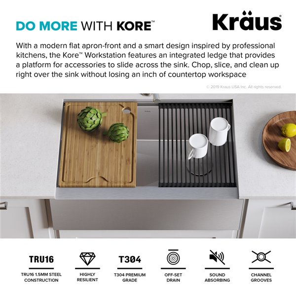 Kraus Kore 30-in Farmhouse Stainless Steel Single Bowl Kitchen Sink