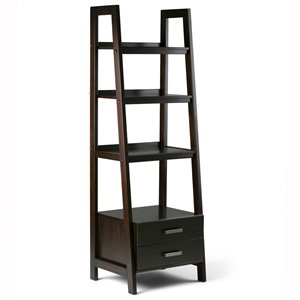 Étagère de style échelle Sawhorse SIMPLI HOME avec rangement, brun foncé, 74 po x 24 po
