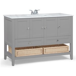 SIMPLI HOME Cape Cod Bath Vanity with White Engineered Quartz Marble Top - 48-in