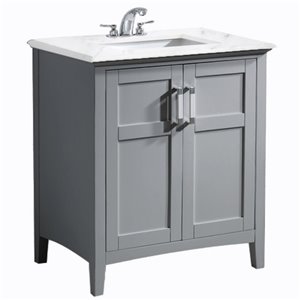 SIMPLI HOME Winston Bath Vanity White Engineered Quartz Marble Top - 30-in