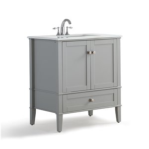 SIMPLI HOME Chelsea Bath Vanity with White Engineered Quartz Marble Top - 30-in