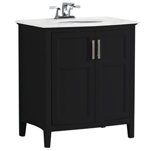 SIMPLI HOME Winston Rounded Front Bath Vanity White Engineered Quartz Marble Top - 30-in