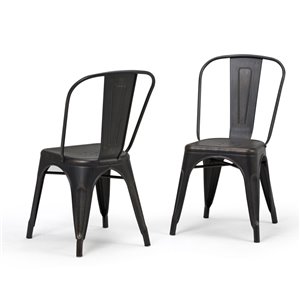 SIMPLI HOME Fletcher Metal Dining Side Chair - Distressed Black - Set of 2
