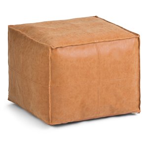SIMPLI HOME Brody Square Pouf - Distressed Brown - 18-in x 18-in x 14-in