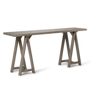 Grande table console de salon Sawhorse SIMPLI HOME, grise, 16,5 po x 66 po