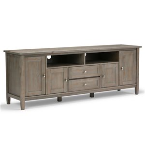 SIMPLI HOME Warm Shaker TV Media Stand - Distressed Grey - 72-in