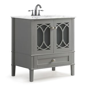 SIMPLI HOME Paige Bath Vanity with White Engineered Quartz Marble Top - 30-in