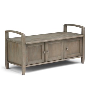 SIMPLI HOME Warm Shaker Entryway Storage Bench - Distressed Grey - 44-in