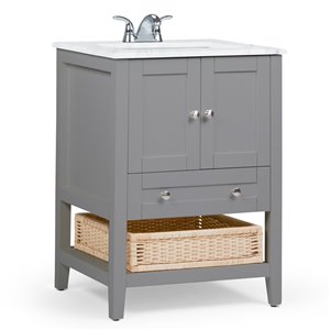 SIMPLI HOME Cape Cod Bath Vanity with White Engineered Quartz Marble Top - 24-in